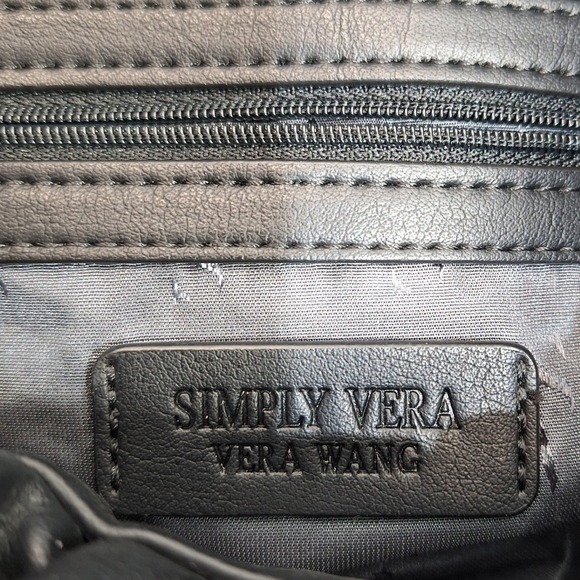 Simply Vera Vera Wang Black Ruched Faux Leather Hobo Bag SV Logo Handbag - Picture 5 of 11